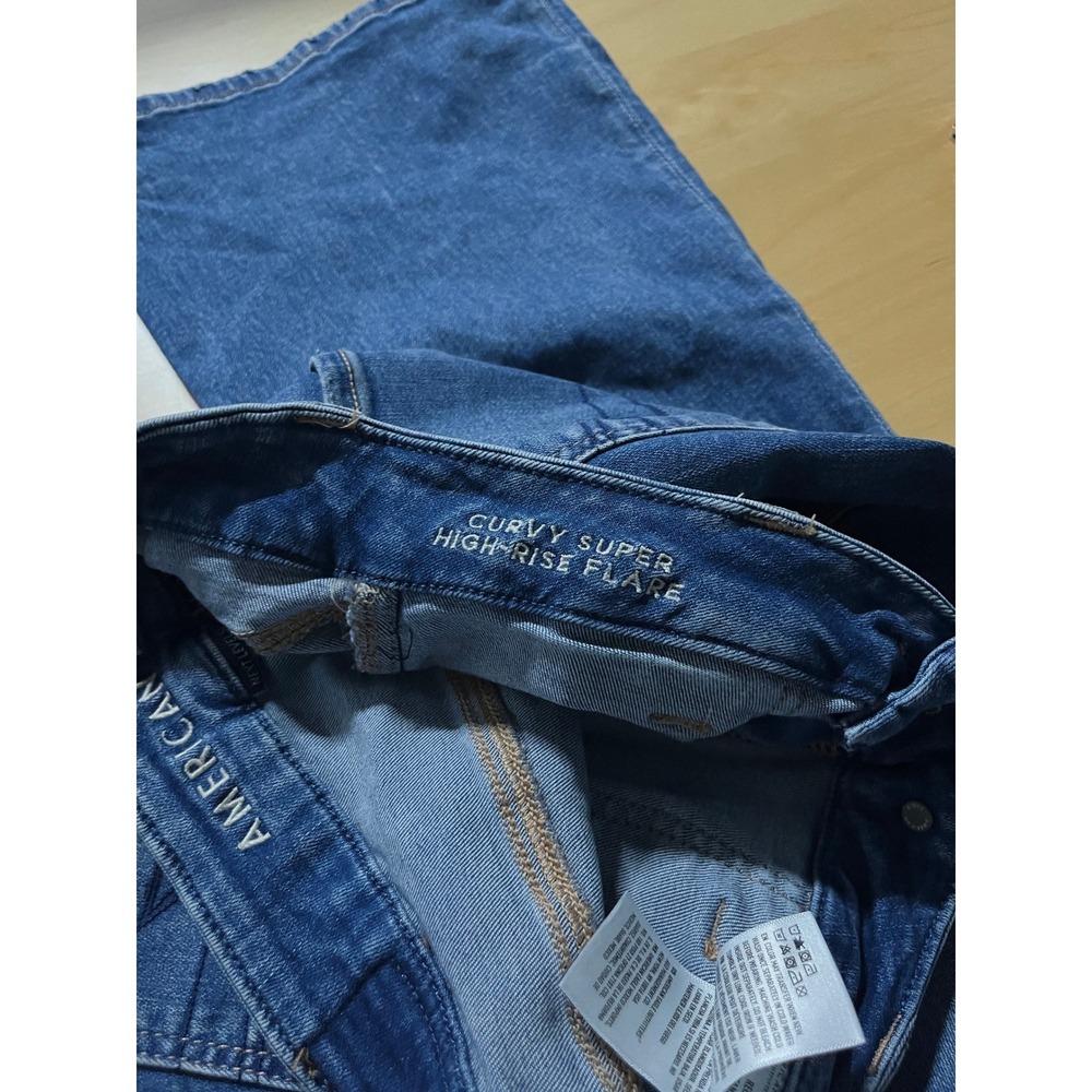 American Eagle Super Curvy High Rise Flare Jeans Womens 8 Blue Stretch Denim - Picture 3 of 8